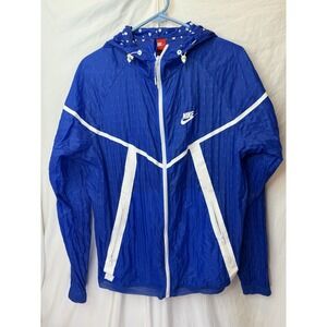Nike Women's Blue Polka Dot Hooded Windbreaker Jacket Size Medium Running